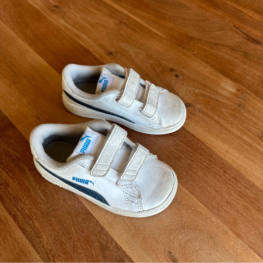 Puma White Velcro Sneakers with Navy Accents